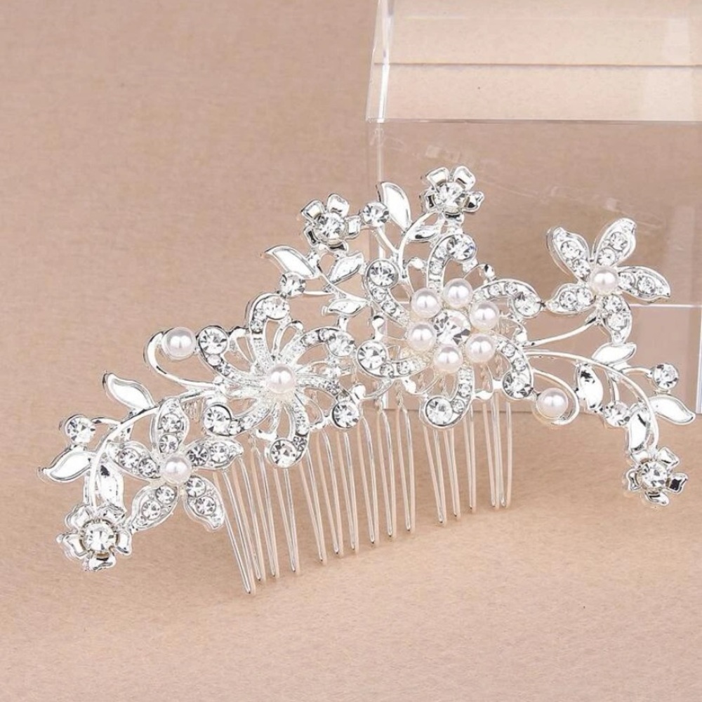 Faux pearl and rhinestone bridal hair comb